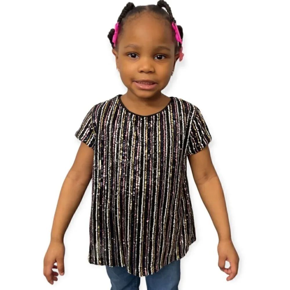 Art Class Girls Multi Sequin Pullover Short Sleeve Top Size 6/6X